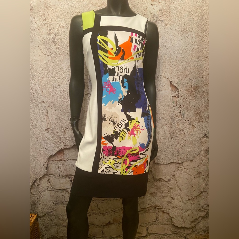 Multi Coloured Lined Stretch Shift Dress